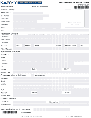 Indian Insurance Account Form for Individuals