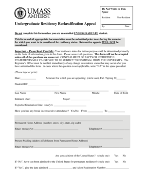 Undergraduate Residency Reclassification Appeal Form