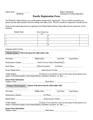 Family Registration Form for Middle and High School