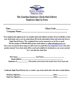 Employee Check Stub Delivery Sign-Up Form