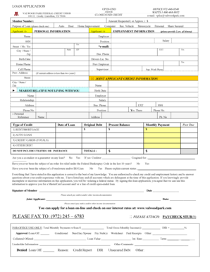 Valwood Park Federal Credit Union Loan Application