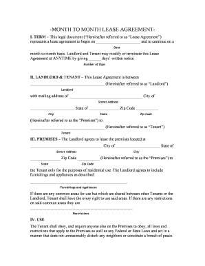 Month to Month Lease Agreement