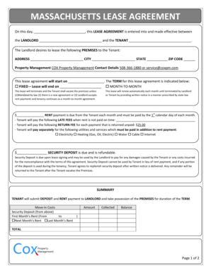 Massachusetts Lease Agreement