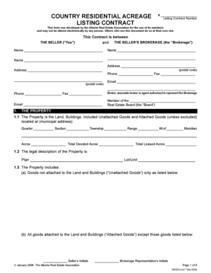 Country Residential Acreage Listing Contract