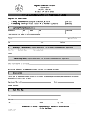 Massachusetts Title Amendment or Adding a Lien