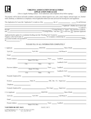 Virginia Association of Realtors Lease Application