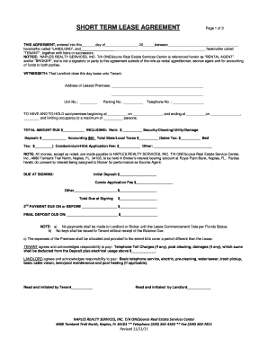 Short Term Lease Agreement