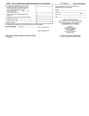 City of Maumee Ohio Employer’s Tax Withholding Return