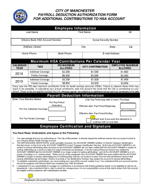 HSA Payroll Deduction Authorization Form for all other employees - manchesternh