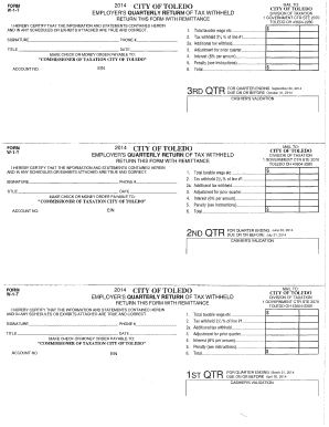 City of Toledo Employer's Quarterly Return of Tax Withheld