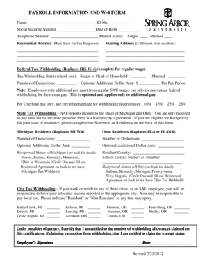 Payroll Information and W-4 Form