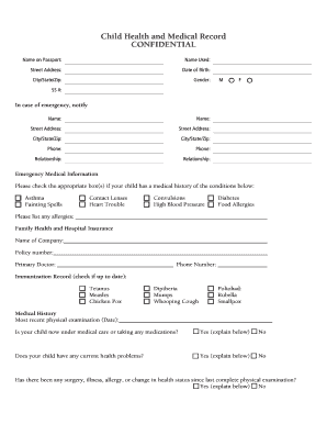 Child Health and Medical Record Form
