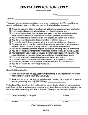 Rental Application Adverse Action Notice