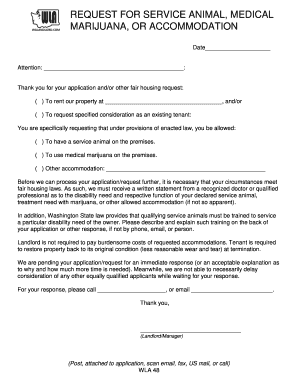 Request for Service Animal, Medical Marijuana, or Accommodation