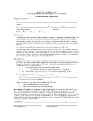 Murphy & Associates Cash or Deferred Profit Sharing Plan Salary Deferral Agreement
