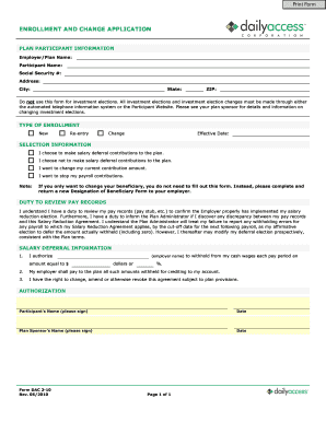 Enrollment and Change Application for Salary Deferral Plan