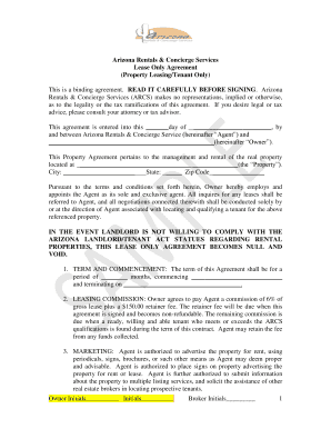 Arizona Lease Only Agreement