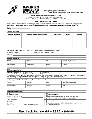Bavarian Shopping Mall Fax Order Form