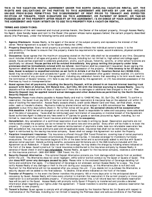 North Carolina Vacation Rental Agreement