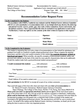 Medical School Recommendation Letter Request Form