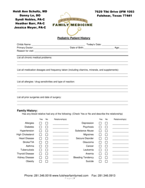 Pediatric Patient History Form