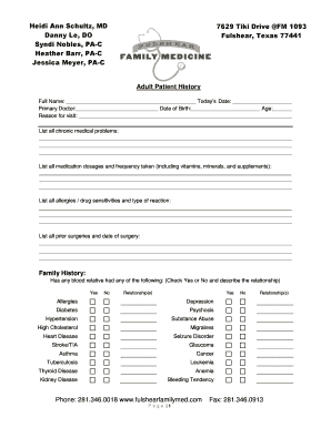 Adult Patient History Form