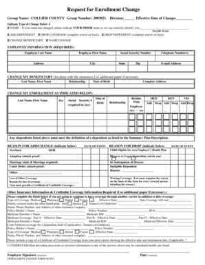 Collier County Health Coverage Enrollment Change Form