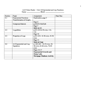 Exponential and Log Functions Notes Packet