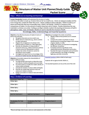 Structure of Matter Unit Planner