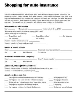 Auto Insurance Shopping Worksheet