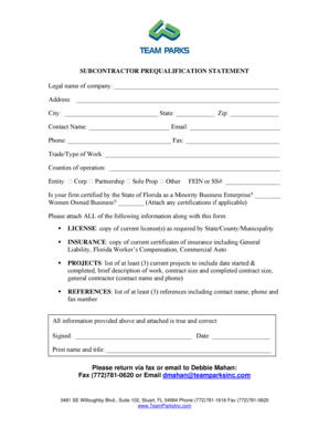 Subcontractor Prequalification Statement