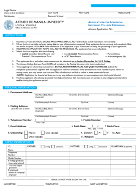 Ateneo de Manila University College Freshman Application Form