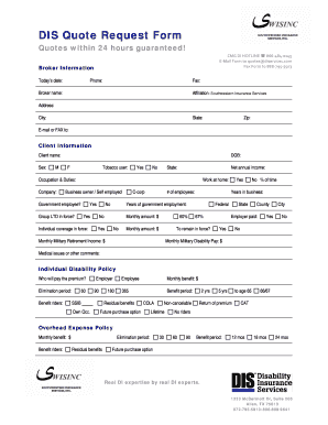 Disability Insurance Quote Request Form