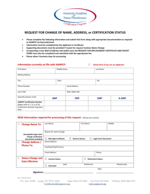 Request for Change of Name, Address, or Certification Status