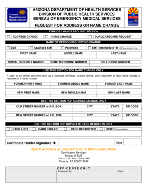 Arizona EMT Address or Name Change Request