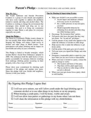 Parent’s Pledge to Prevent Teen Drug and Alcohol Abuse