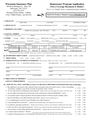 Wisconsin Insurance Plan Homeowner Program Application
