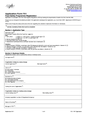 New Zealand Food Safety Programme Registration Application