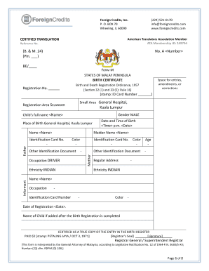 Malaysia Birth Certificate