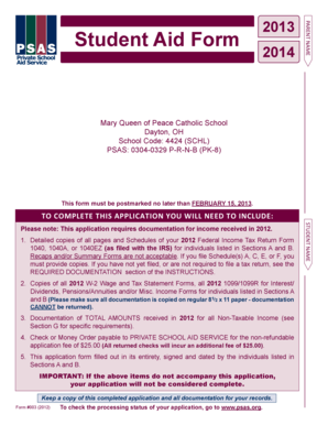 Student Aid Form 2013-2014