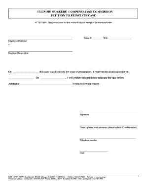 Illinois Workers' Compensation Petition to Reinstate Case