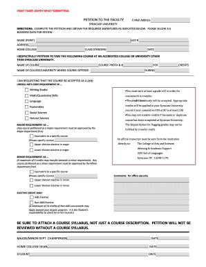 Syracuse University Course Petition Form