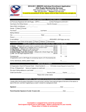 USA Rugby Minor Enrollment Application