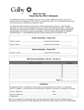 2013 Parent Non-Tax Filer’s Statement