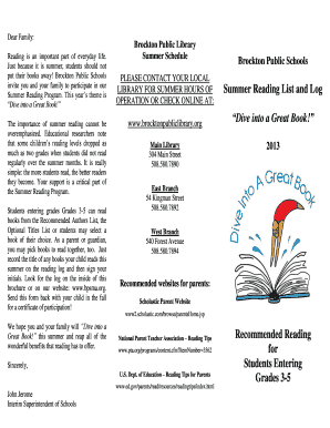 Brockton Public Schools Summer Reading Log