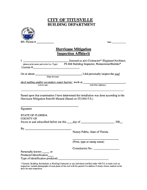 Hurricane Mitigation Inspection Affidavit