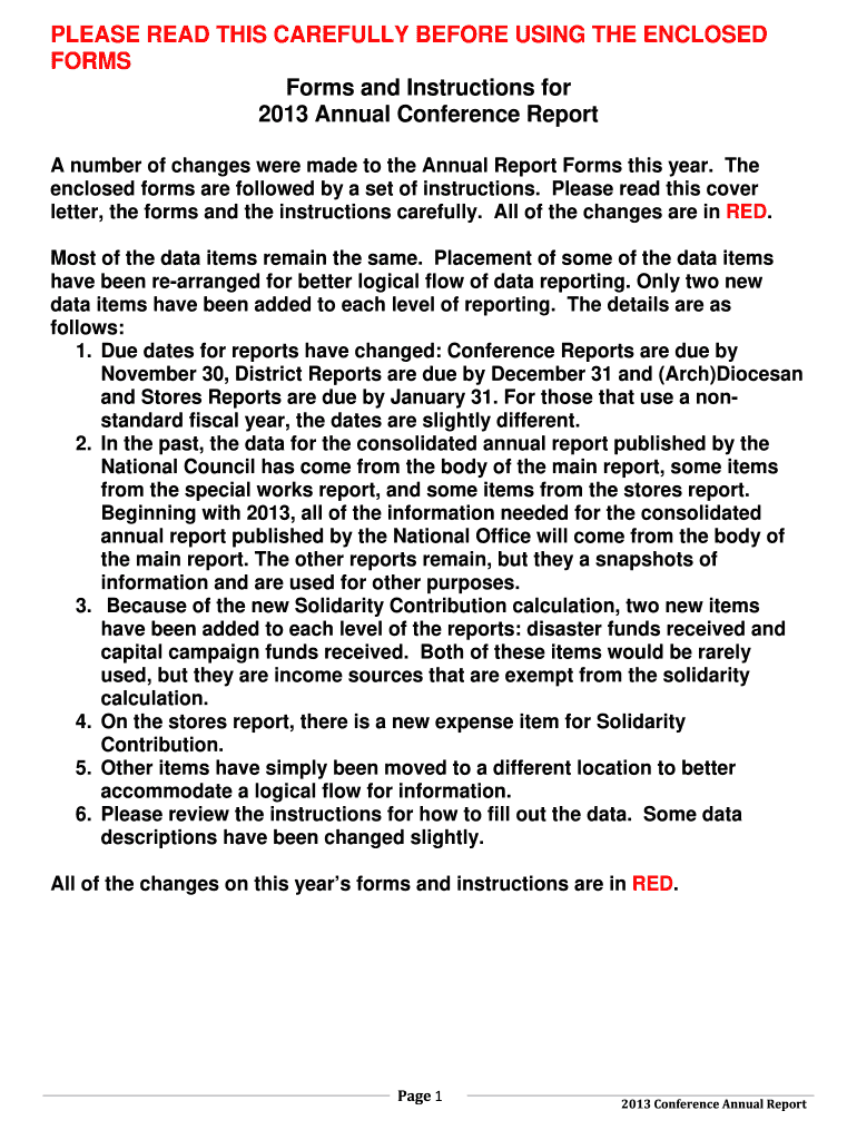 2013 Annual Conference Report Form - Society of St. Vincent de Paul Preview on Page 1.