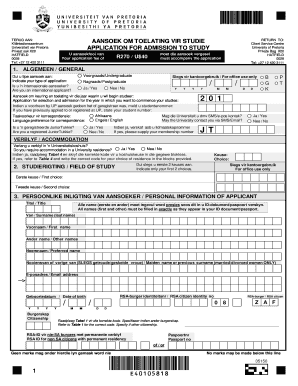 University of Pretoria Application for Admission to Study