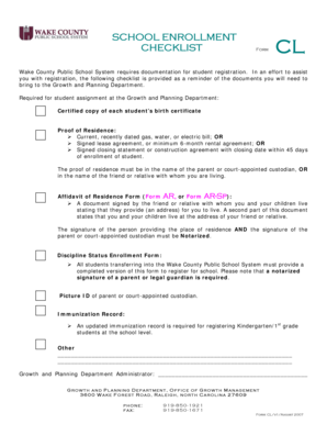 School Enrollment Checklist