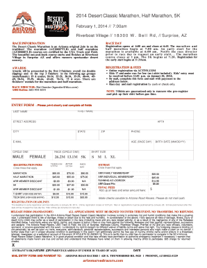 2014 Desert Classic Marathon Registration Form